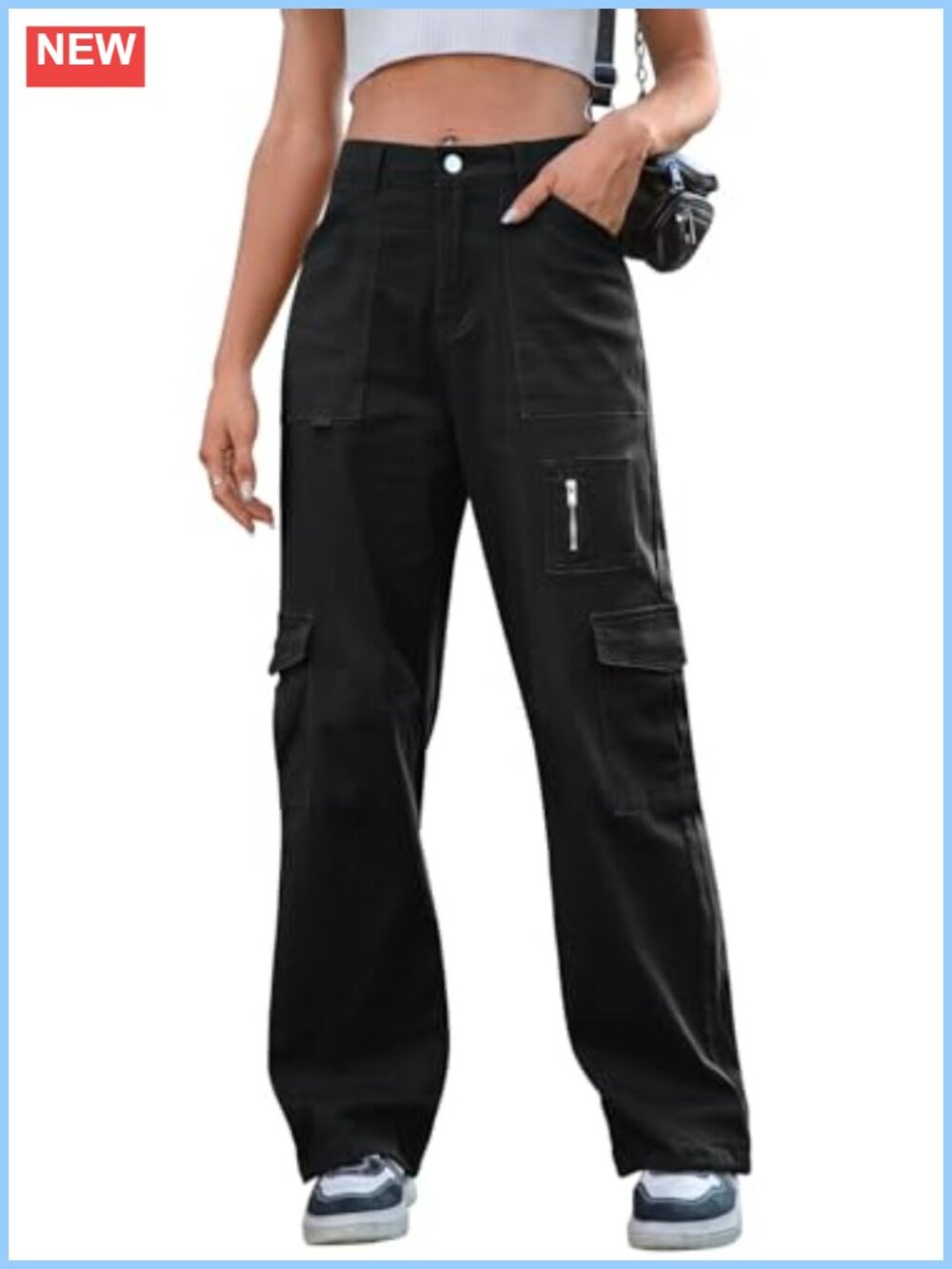 High Waist Wide Leg Cargo Pants with 7 Pockets Stretchy Drawstring Baggy
